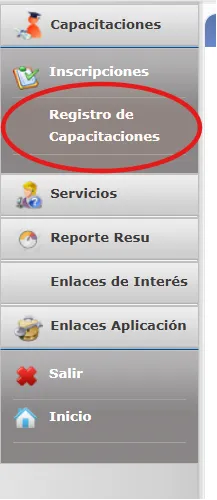 Menú Registro Capacitaciones SISLAFT